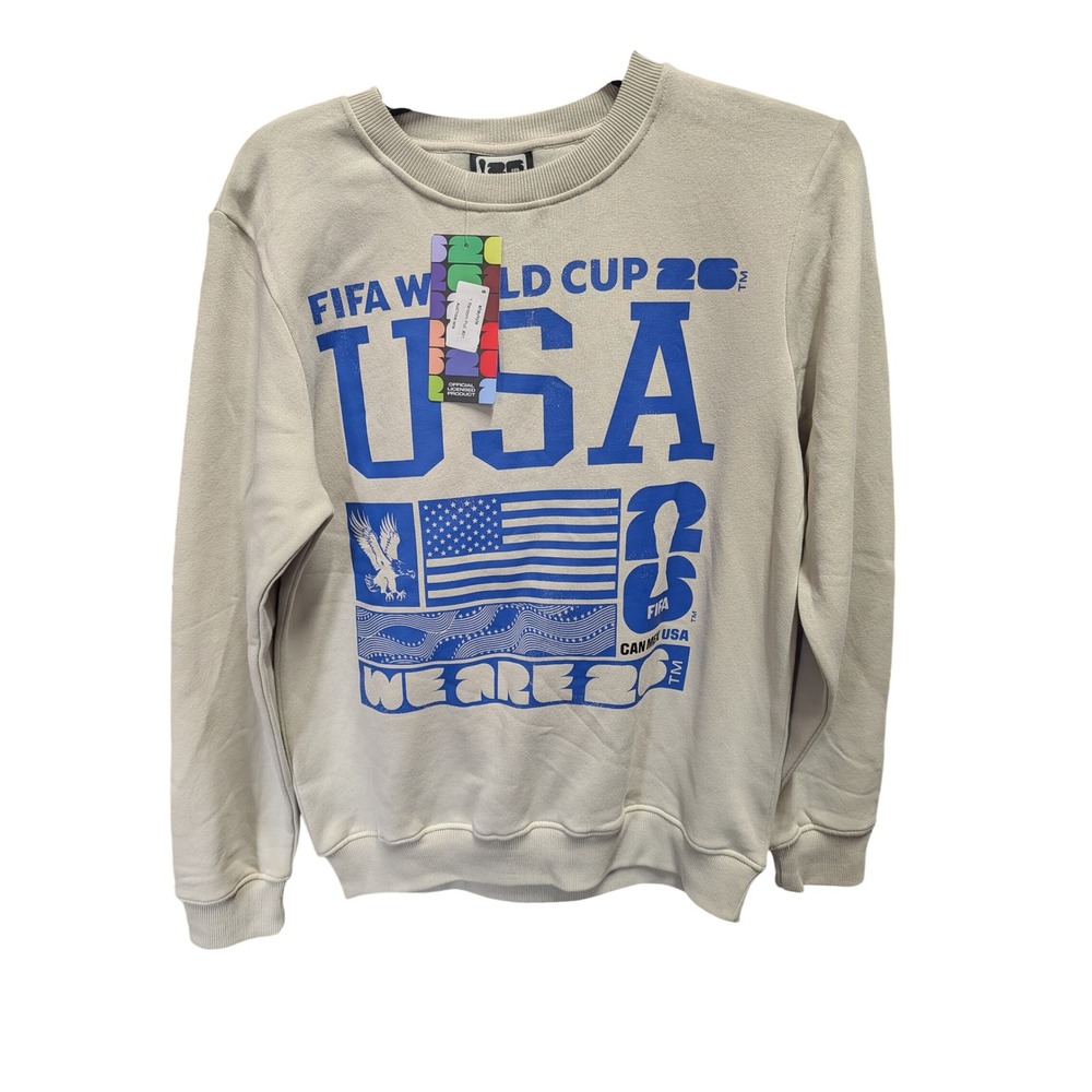 FIFA World Cup 26 Sweatshirt Men Medium Oatmeal New USA Graphic Fleece Pullover